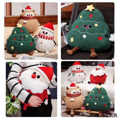 INS雪人圣诞树房屋圣诞老人抱枕玩偶客厅沙发靠垫床上靠枕可爱姜饼人圣诞节日装饰